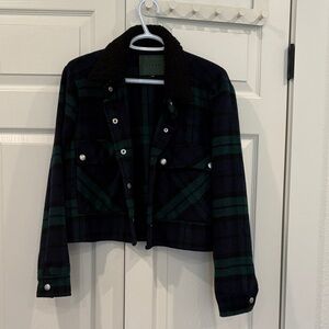 Blank NYC Black and Green Plaid Bomber Jacket